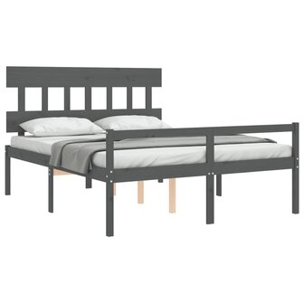 Seniorenbed met hoofdbord massief hout grijs 4