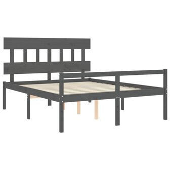 Seniorenbed met hoofdbord massief hout grijs 5