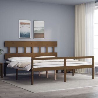 Seniorenbed met hoofdbord massief hout honingbruin 200x200 cm 1