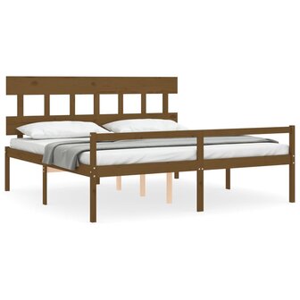 Seniorenbed met hoofdbord massief hout honingbruin 200x200 cm 2