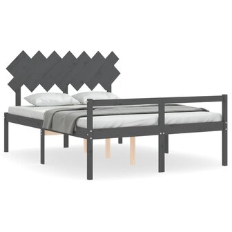 Seniorenbed met hoofdbord massief hout grijs 2