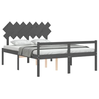 Seniorenbed met hoofdbord massief hout grijs 4