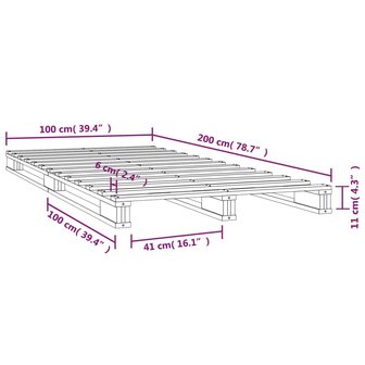 Palletbed massief grenenhout grijs 100x200 cm 8