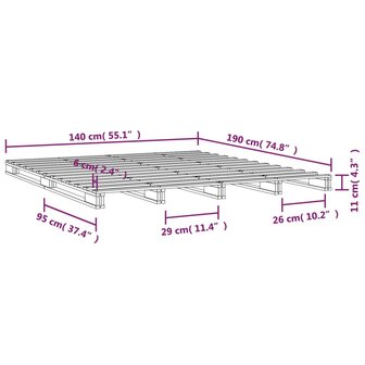 Palletbed massief grenenhout honingbruin 140x190 cm 8
