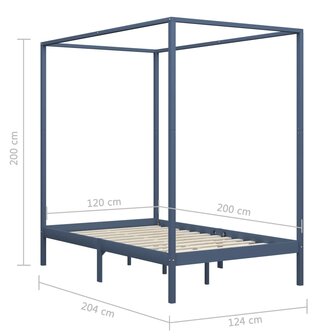 Hemelbedframe massief grenenhout grijs 120x200 cm 7
