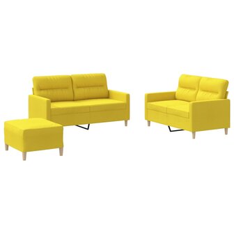 3-delige Loungeset met kussens stof lichtgeel 2