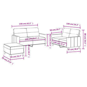 3-delige Loungeset met kussens stof lichtgeel 8