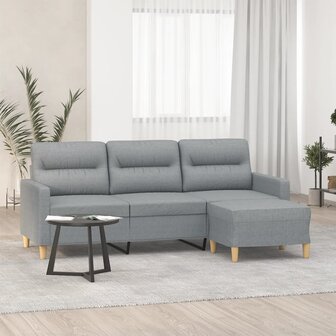 Driezitsbank met voetenbank 180 cm stof lichtgrijs 1