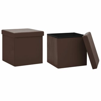Opbergkrukken inklapbaar 2 st PVC bruin 2