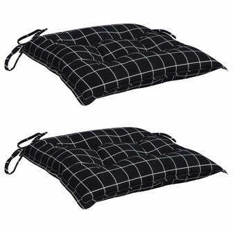 Stoelkussens 2 st ruitpatroon 40x40x7 cm stof zwart 3