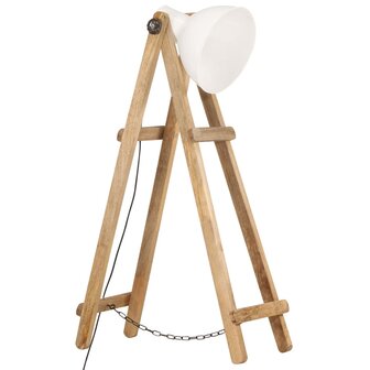 Vloerlamp E27 massief mangohout wit 2