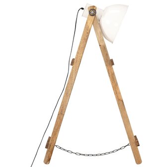 Vloerlamp E27 massief mangohout wit 3