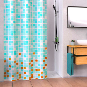 EISL Douchegordijn met moza&iuml;ek 200x180x0,2 cm blauw en oranje 1
