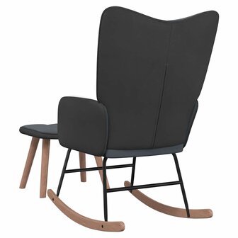 Schommelstoel met voetenbank fluweel en PVC donkergrijs 5