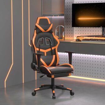 Massage gamestoel met voetensteun kunstleer zwart en oranje 1