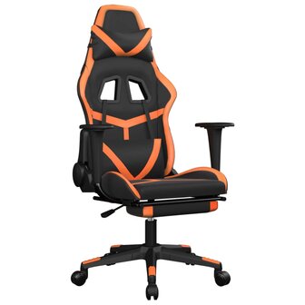 Massage gamestoel met voetensteun kunstleer zwart en oranje 2