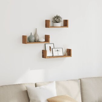 Wandschappen 3 st bewerkt hout artisanaal eiken 1