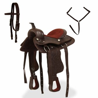 Western zadel, hoofdstel en borstriem 13&quot; echt leer bruin 2
