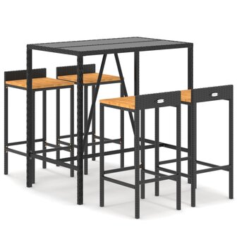 5-delige Tuinbarset poly rattan en massief acaciahout zwart 2
