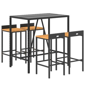 5-delige Tuinbarset poly rattan en massief acaciahout zwart 3