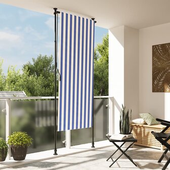 Rolgordijn voor buiten 100x270 cm stof en staal blauw en wit 1