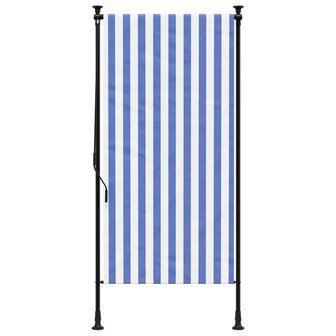 Rolgordijn voor buiten 120x270 cm stof en staal blauw en wit 3