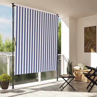 Rolgordijn voor buiten 150x270 cm stof en staal blauw en wit 1