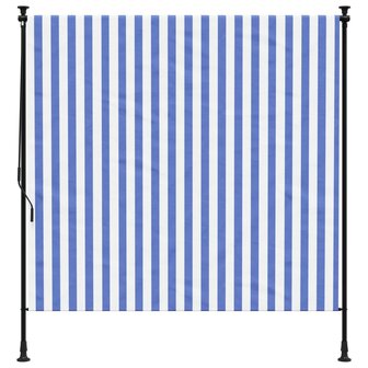 Rolgordijn voor buiten 150x270 cm stof en staal blauw en wit 3