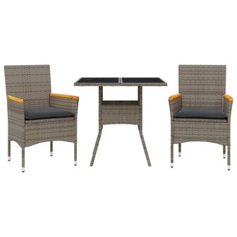 3-delige Tuinset met kussens poly rattan en glas grijs 2