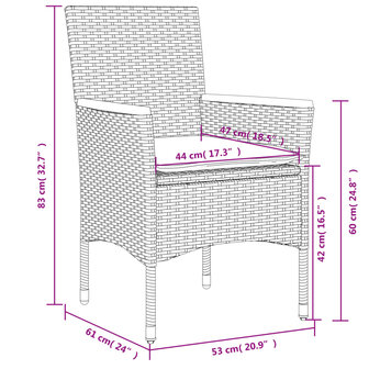 3-delige Tuinset met kussens poly rattan en glas grijs 8
