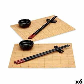 Sushi set Kinvara SJ4702 Zwart Natuurlijk Bamboe Porslin (8 Onderdelen) (6 Stuks) 1