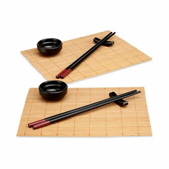 Sushi set Kinvara SJ4702 Zwart Natuurlijk Bamboe Porslin (8 Onderdelen) (6 Stuks) 2