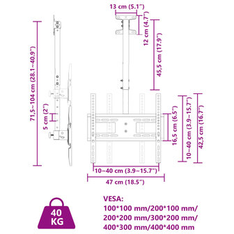 Tv-plafondbeugel 32-65 inch scherm 40 kg Max VESA 400x400 cm 8