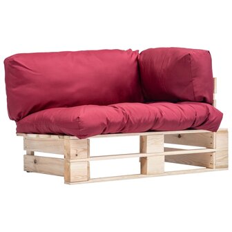 Tuinbank pallet met rode kussens grenenhout 1