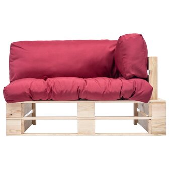 Tuinbank pallet met rode kussens grenenhout 2