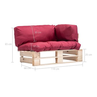 Tuinbank pallet met rode kussens grenenhout 5
