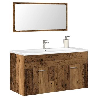 Badkamerkast met spiegel bewerkt hout oud houtkleurig 1