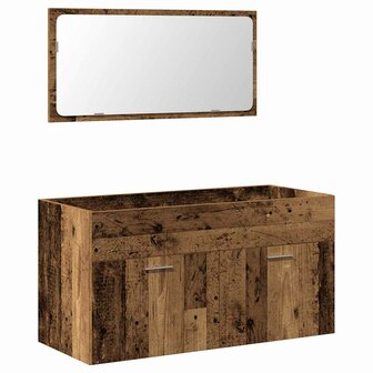 Badkamerkast met spiegel bewerkt hout oud houtkleurig 2