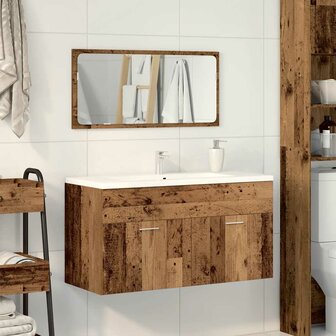 Badkamerkast met spiegel bewerkt hout oud houtkleurig 3