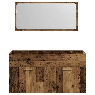Badkamerkast met spiegel bewerkt hout oud houtkleurig 4