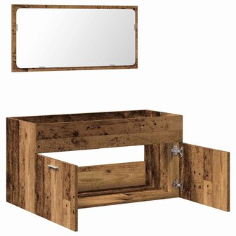 Badkamerkast met spiegel bewerkt hout oud houtkleurig 7