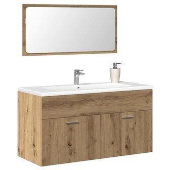 Badkamerkast met spiegel bewerkt hout artisanaal eikenkleurig 1