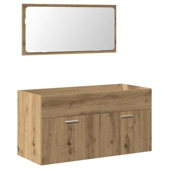 Badkamerkast met spiegel bewerkt hout artisanaal eikenkleurig 2