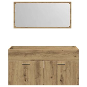 Badkamerkast met spiegel bewerkt hout artisanaal eikenkleurig 4