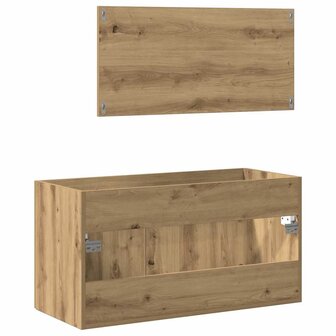 Badkamerkast met spiegel bewerkt hout artisanaal eikenkleurig 6