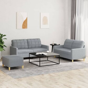 3-delige Loungeset met kussens stof lichtgrijs 1