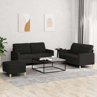 3-delige loungeset met kussens stof zwart 1