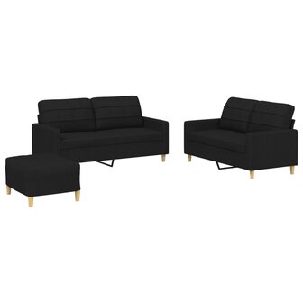 3-delige loungeset met kussens stof zwart 2