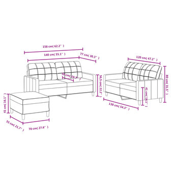 3-delige loungeset met kussens stof zwart 8