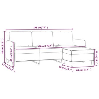 Driezitsbank met voetenbank 180 cm fluweel zwart 7